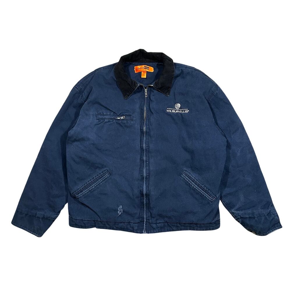 Vintage Detroit Jacket Style Navy Blue Bomber Canvas Workwear Full Zip Mens XLT
